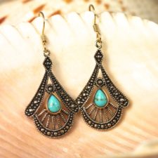 Handcrafted bronze and turquoise with granulation earrings