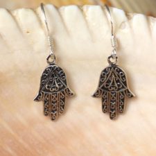 Handcrafted sterling silver filigree hamsa earrings