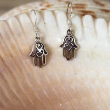 Handcrafted sterling silver cutout hamsa earring