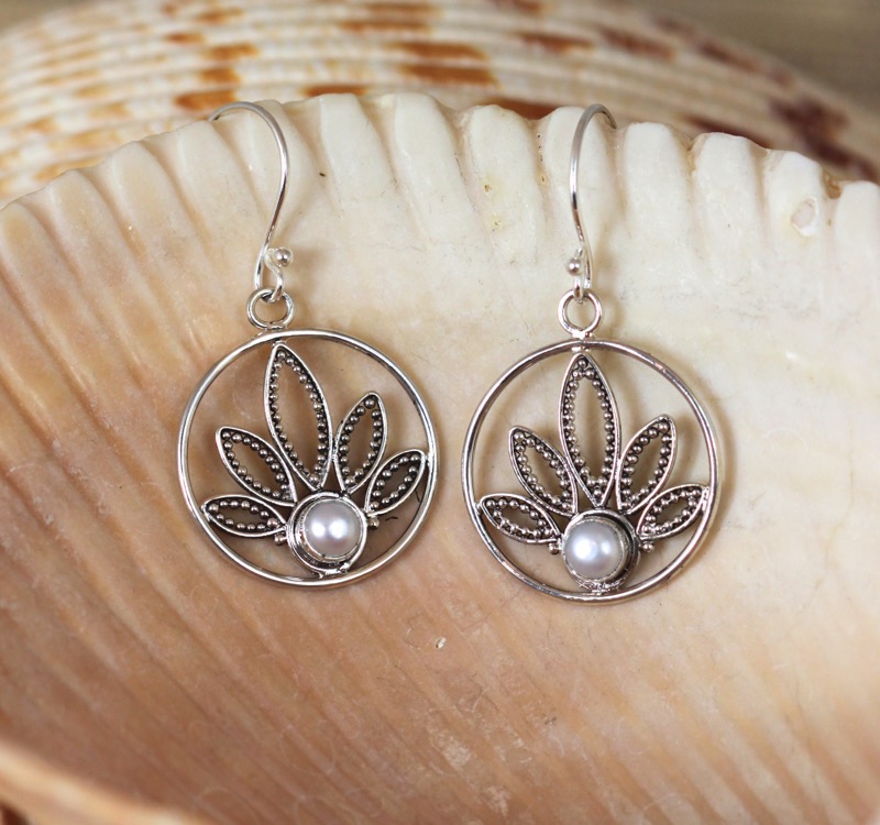 Silver and Pearl Lotus Earrings