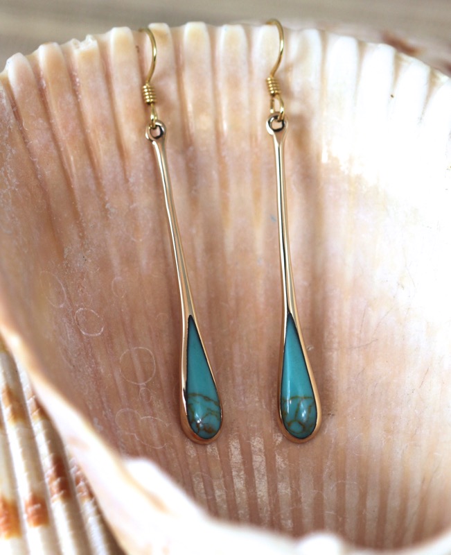 Bronze and Turquoise Long Earrings