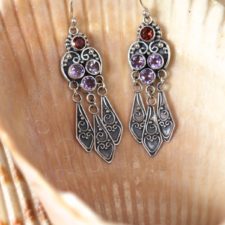 Silver Dangle Earrings with Amethyst and Garnet