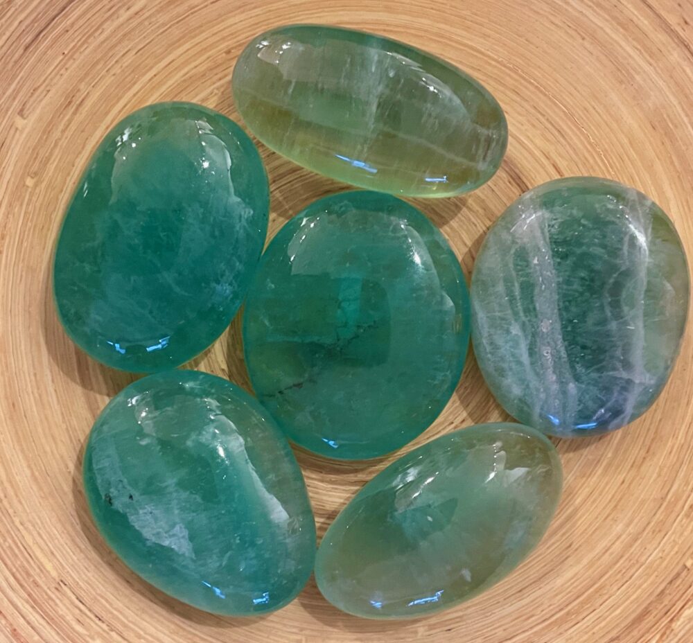 Green Fluorite Crystal Palm Stone Set