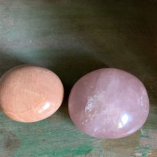 Pink Moonstone & Rose Quartz Crystal Palm stone set