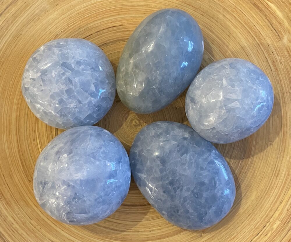 Blue Calcite Crystal Palm Stone Set